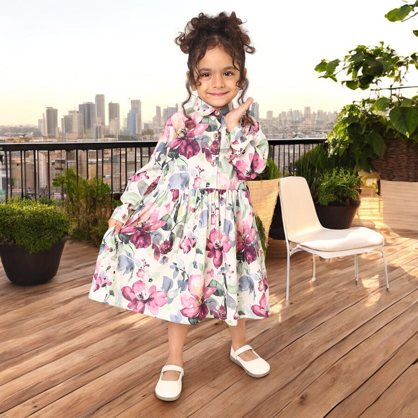 Charming Floral Crepe Frock for Girls