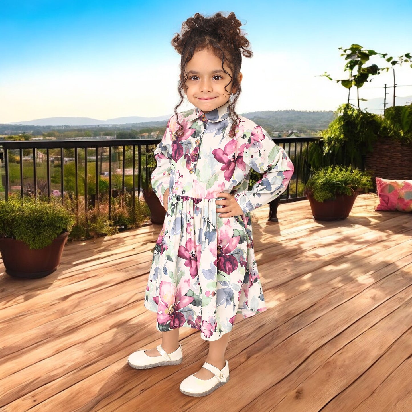 Charming Floral Crepe Frock for Girls