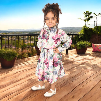 Charming Floral Crepe Frock for Girls