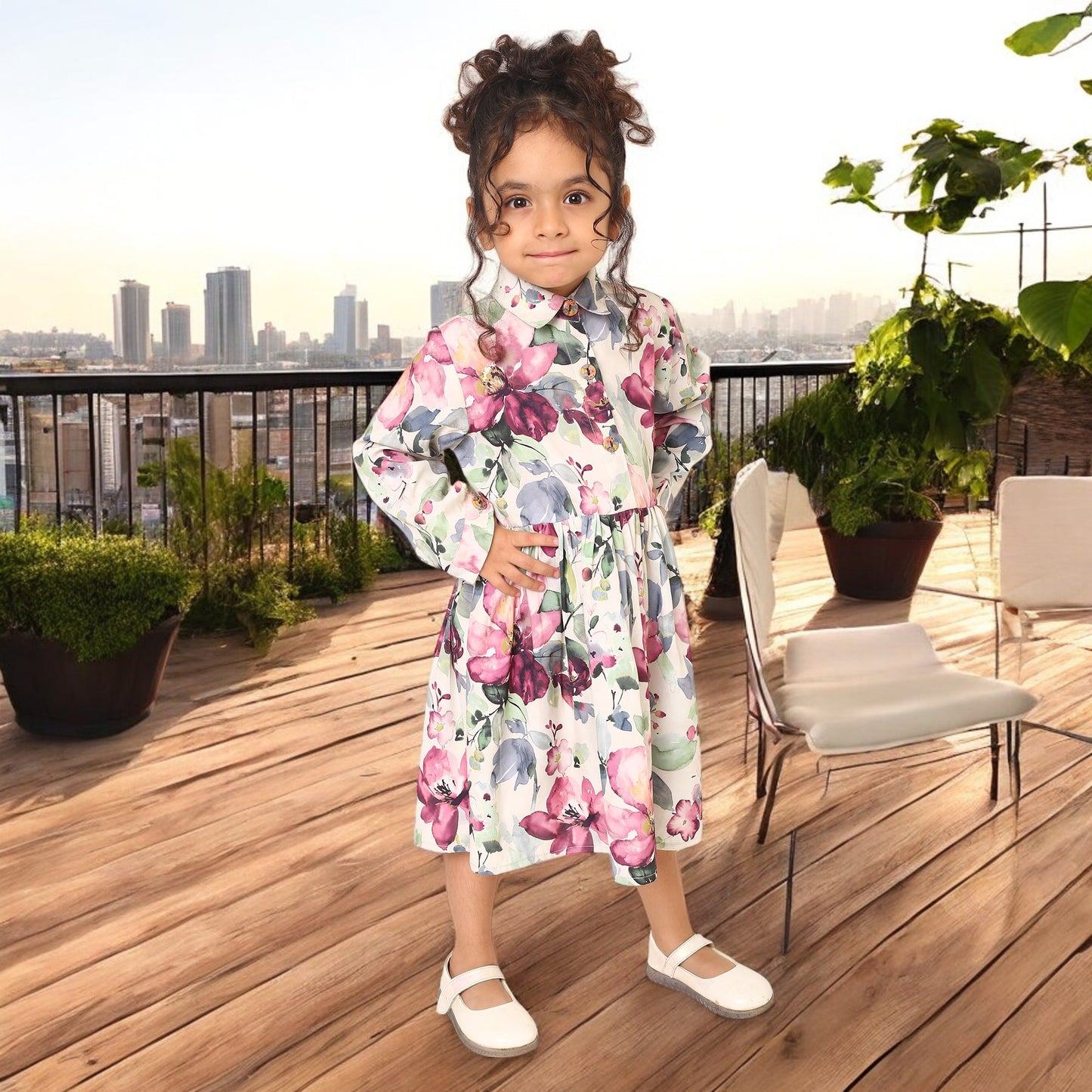Charming Floral Crepe Frock for Girls