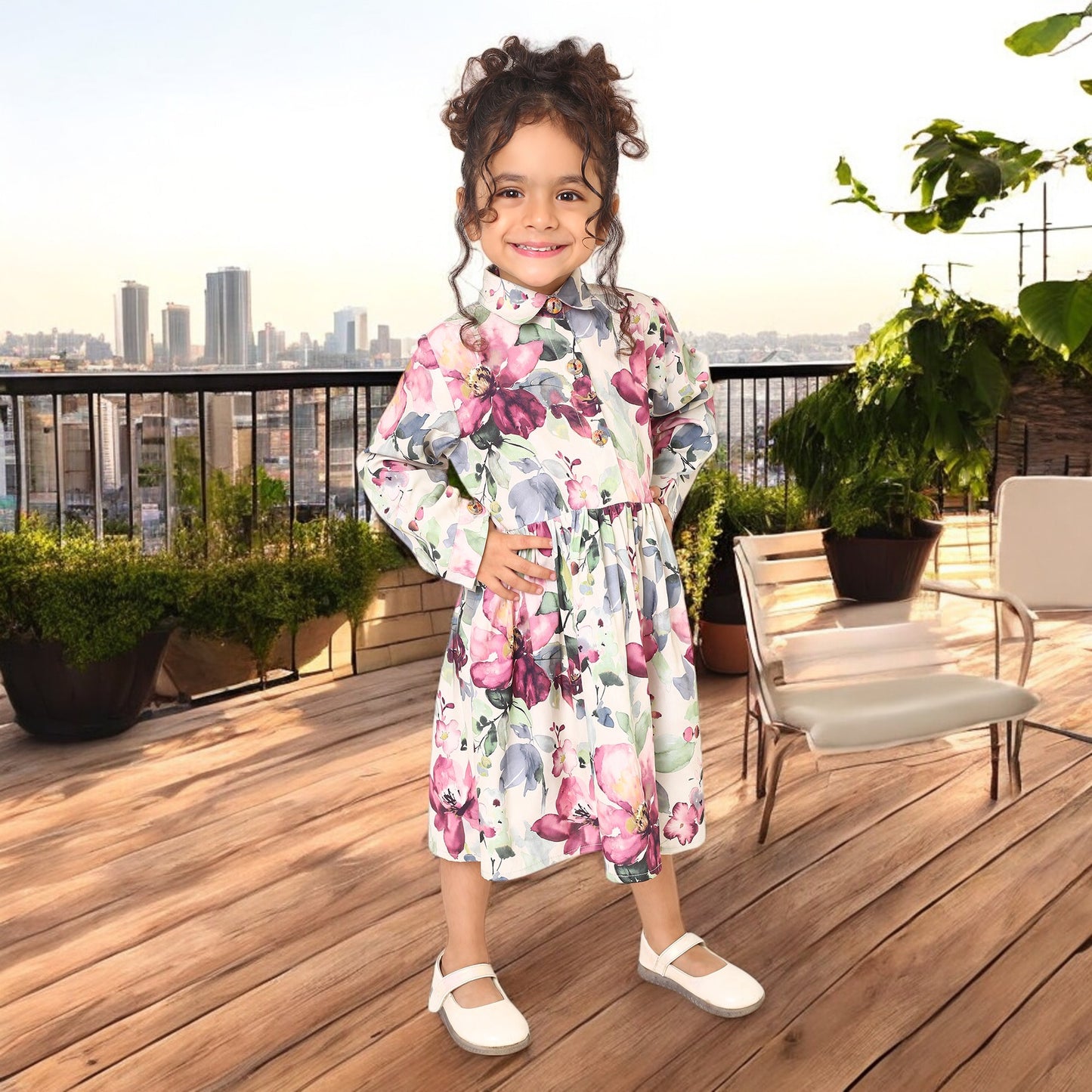 Charming Floral Crepe Frock for Girls