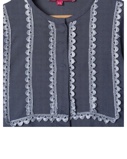 Elegant Two Piece Suit for Girls with Lace Work, Front Open Kurti & Pajama