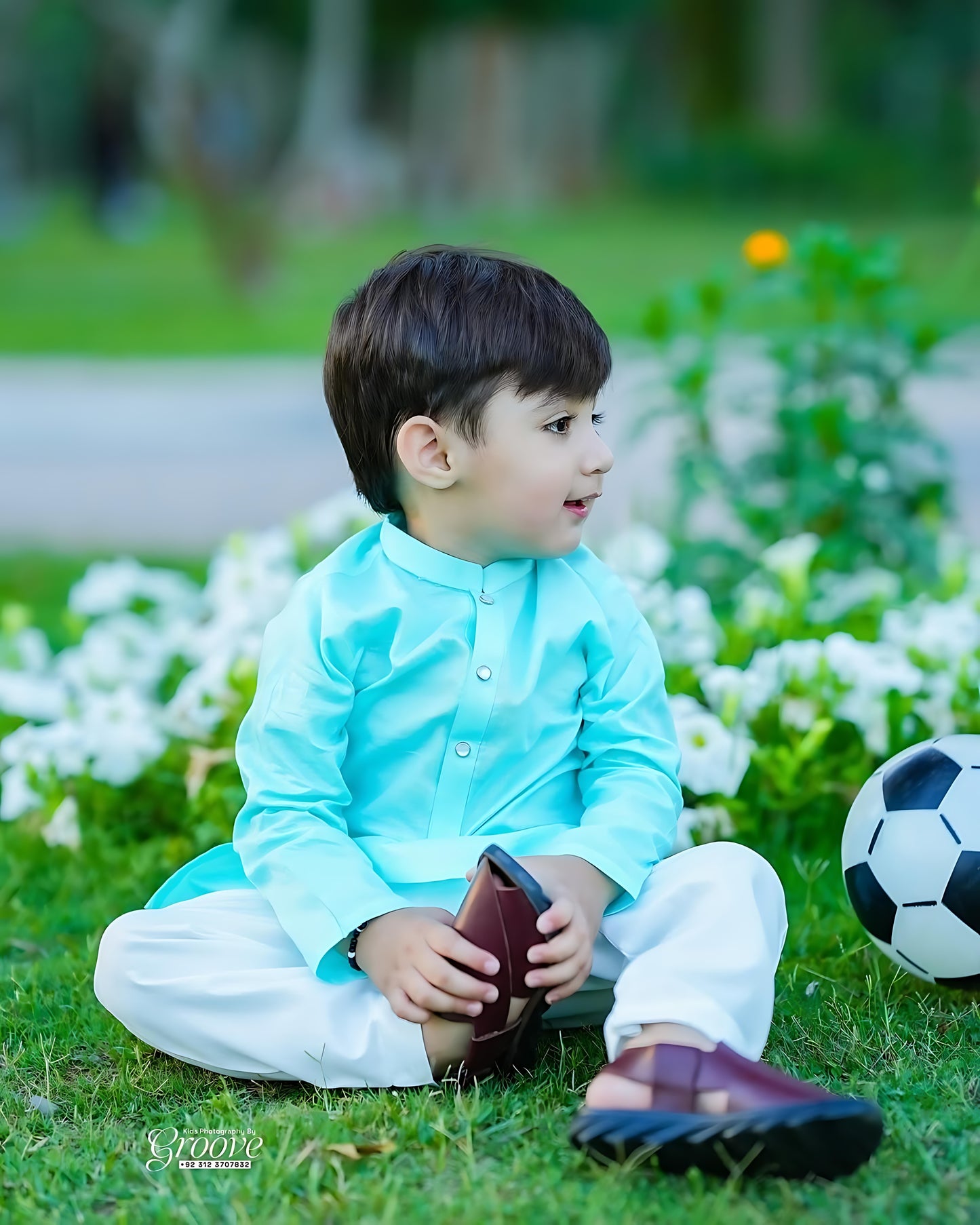 Aqua Blue Cambric Cotton Kurta Pyjama Set – Elegant Festive Style for Boys