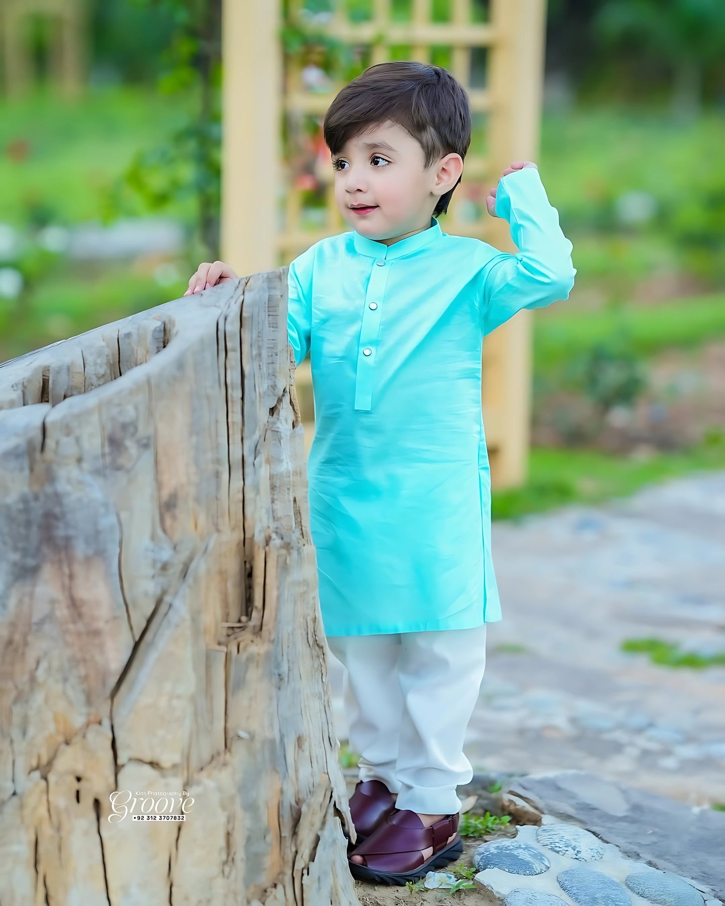 Aqua Blue Cambric Cotton Kurta Pyjama Set – Elegant Festive Style for Boys