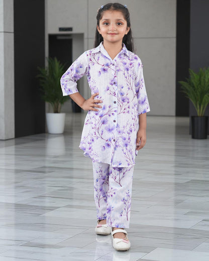 Tito Patito Girls’ Printed Co-ord Set – Sequin Work, Cotton Blend, Shirt Collar