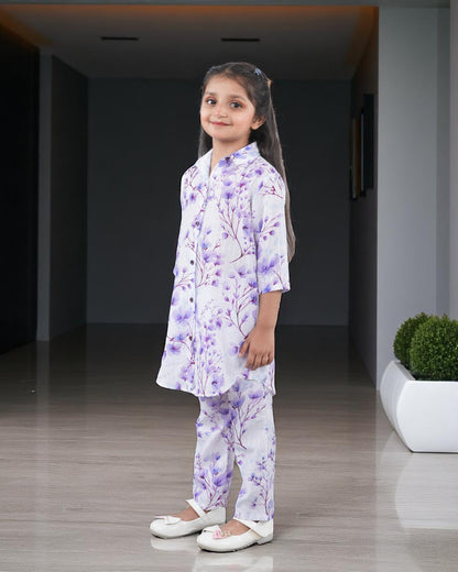 Tito Patito Girls’ Printed Co-ord Set – Sequin Work, Cotton Blend, Shirt Collar