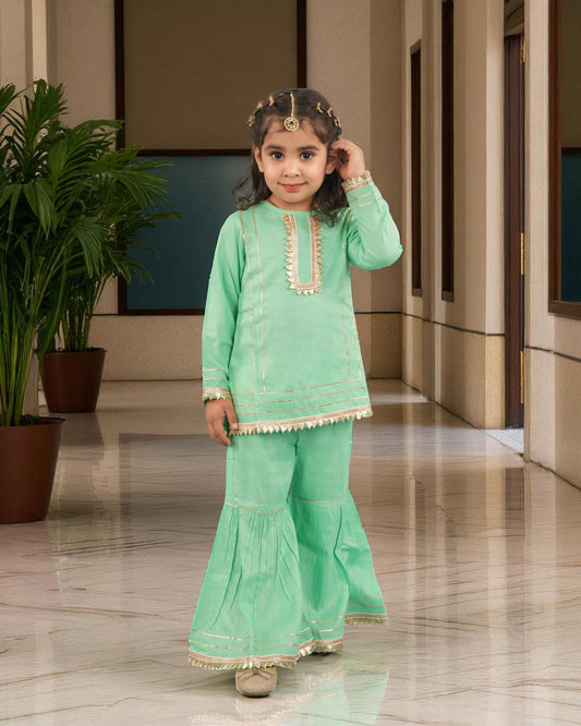Tito Patito Girls’ Summer Sharara Suit – Rayon, Lace, Full Sleeves