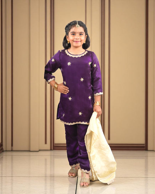 Tito Patito Girls’ Fendi Fabric 3-Piece Suit – Embellished Pant Set with Lace