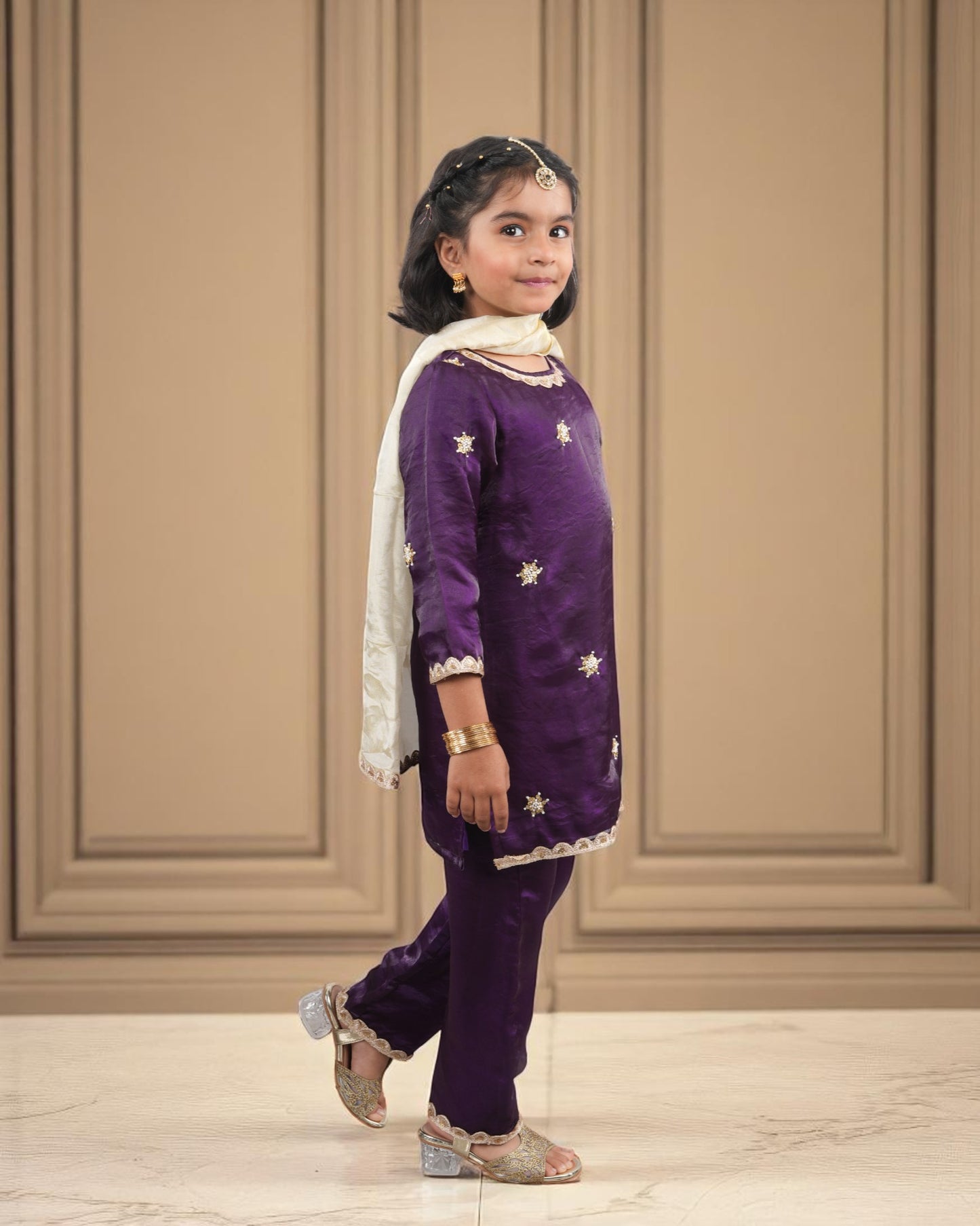 Tito Patito Girls’ Fendi Fabric 3-Piece Suit – Embellished Pant Set with Lace