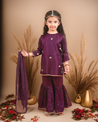 Tito Patito Girls’ Partywear 3-Piece Sharara Set in Fendi Fabric with Lace Detailing