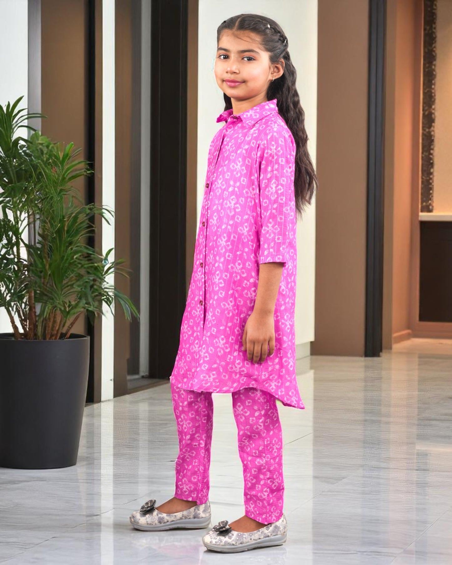 Tito Patito Girls’ Printed Co-ord Set – Sequin Work, Cotton Blend, Shirt Collar