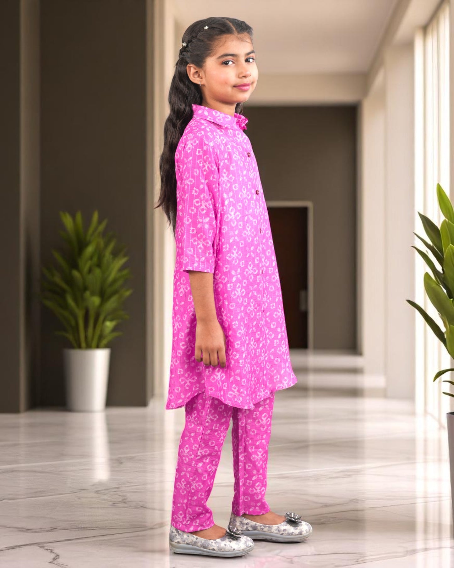 Tito Patito Girls’ Printed Co-ord Set – Sequin Work, Cotton Blend, Shirt Collar