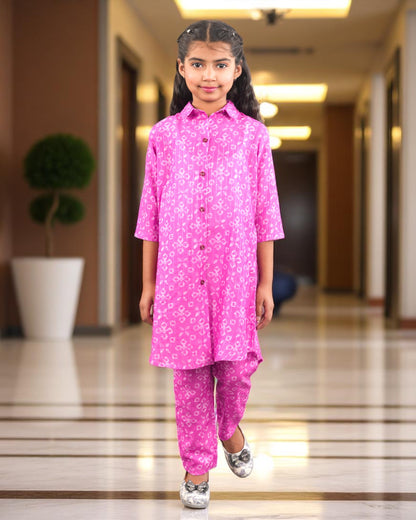 Tito Patito Girls’ Printed Co-ord Set – Sequin Work, Cotton Blend, Shirt Collar