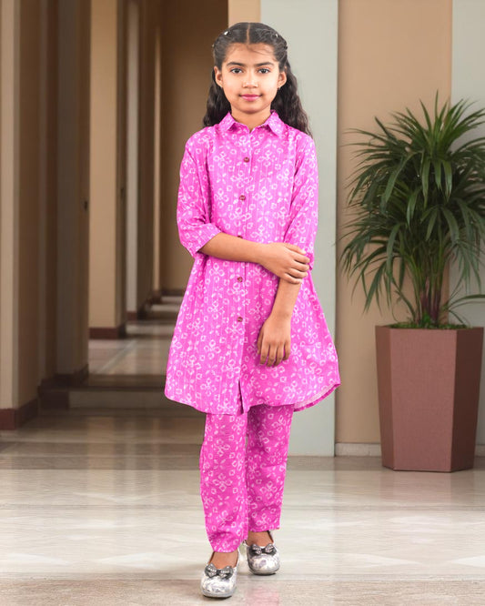 Tito Patito Girls’ Printed Co-ord Set – Sequin Work, Cotton Blend, Shirt Collar
