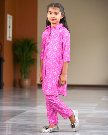 Tito Patito Girls’ Printed Co-ord Set – Sequin Work, Cotton Blend, Shirt Collar