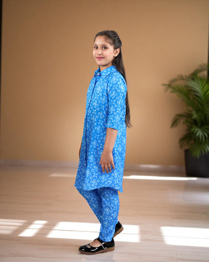 Tito Patito Girls’ Printed Co-ord Set – Sequin Work, Cotton Blend, Shirt Collar