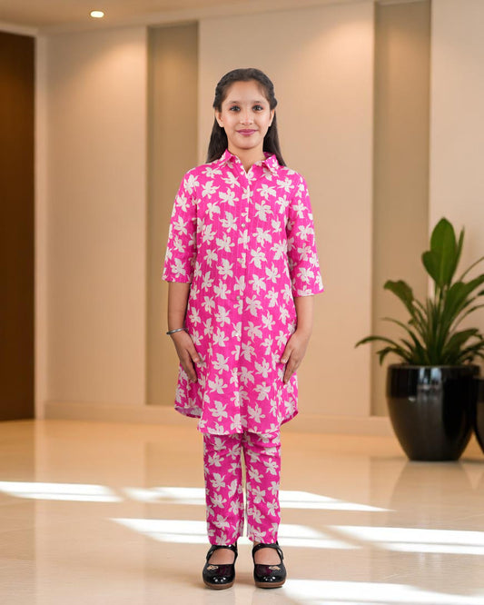 Tito Patito Girls’ Printed Co-ord Set – Sequin Work, Cotton Blend, Shirt Collar