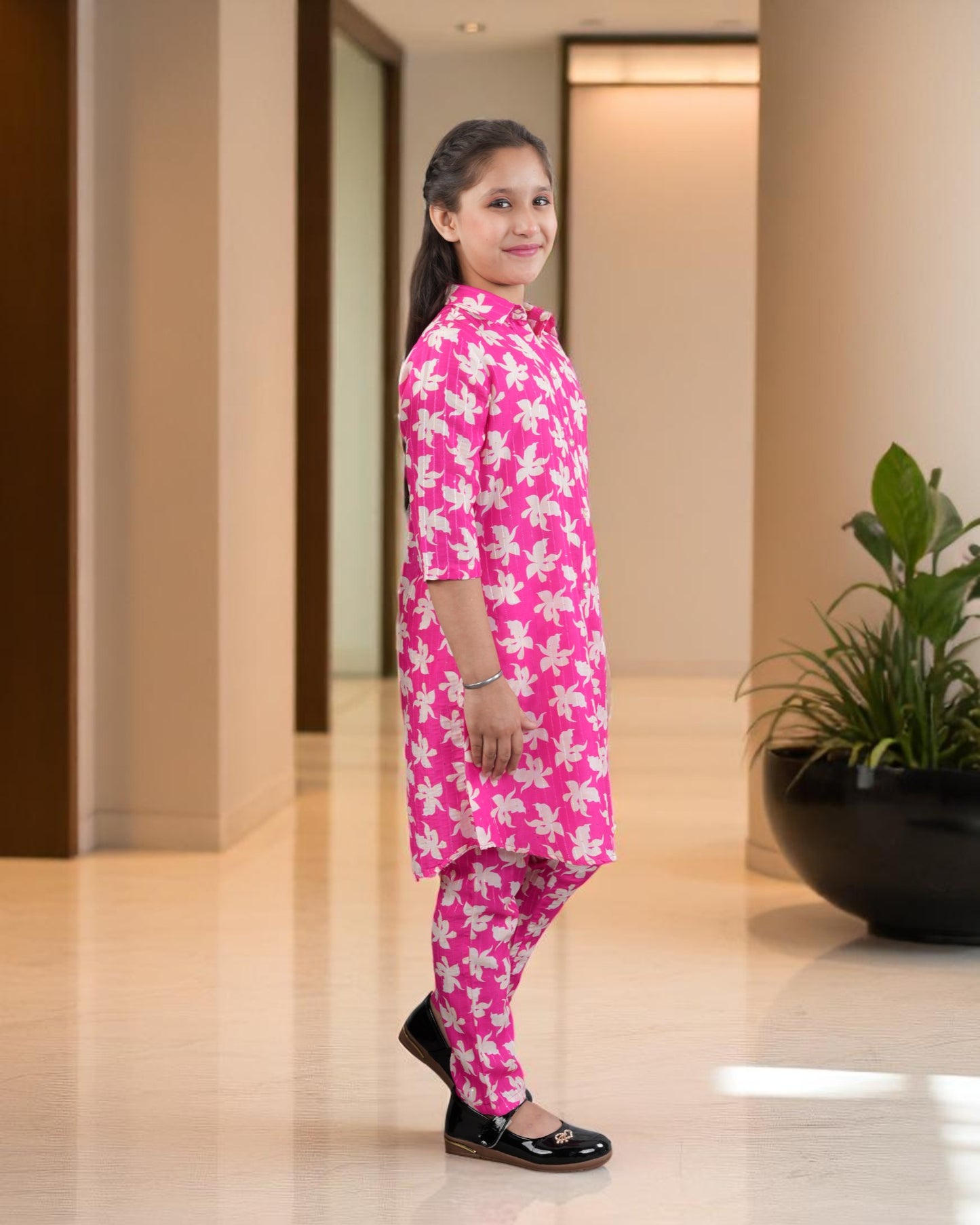 Tito Patito Girls’ Printed Co-ord Set – Sequin Work, Cotton Blend, Shirt Collar