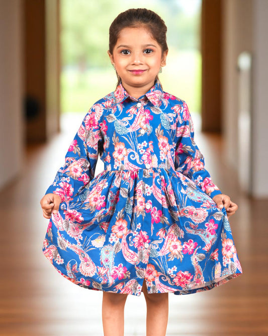 Tito Patito Girls’ Shirt Collar Frock – Cotton Blend, Belted, Full Sleeves