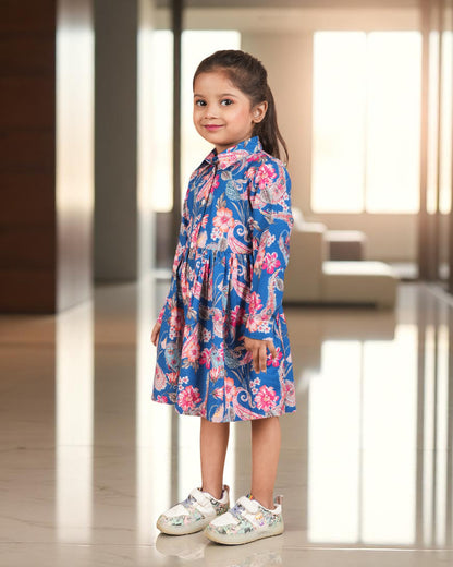 Tito Patito Girls’ Shirt Collar Frock – Cotton Blend, Belted, Full Sleeves