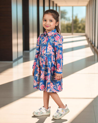 Tito Patito Girls’ Shirt Collar Frock – Cotton Blend, Belted, Full Sleeves