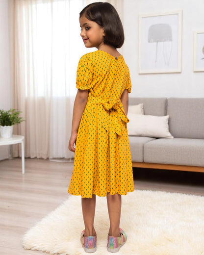 Breezy Elegance: Printed Rayon Frock with Elasticated Sleeves