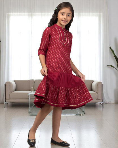 Enchanting Georgette Frock with Gota Patti Lacework & Bell Sleeves – Fully Lined for Elegance