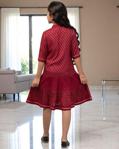 Enchanting Georgette Frock with Gota Patti Lacework & Bell Sleeves – Fully Lined for Elegance