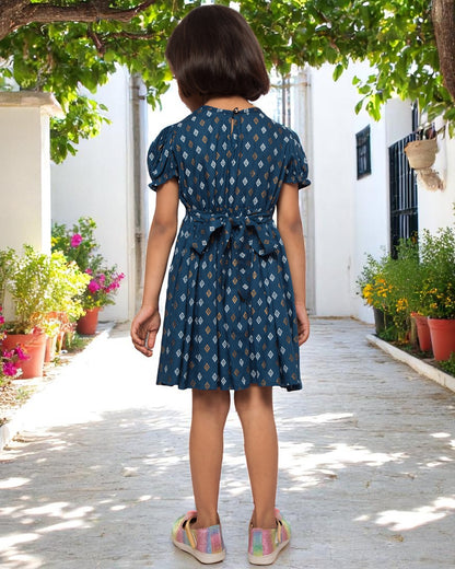 Breezy Elegance: Printed Rayon Frock with Elasticated Short Sleeves