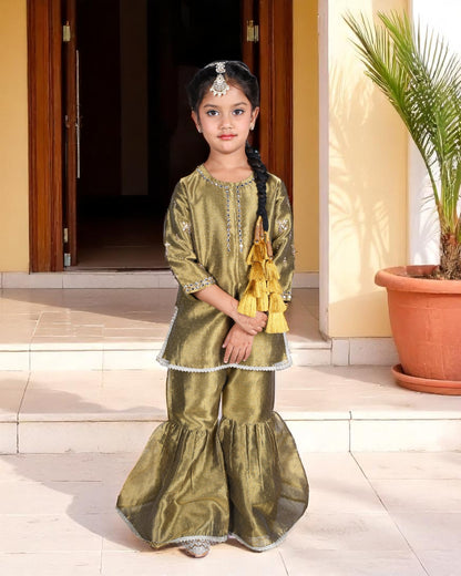 Tito Patito Girls’ Organza Sharara Suit – Embellished, Lace Work, Kids Festive Wear