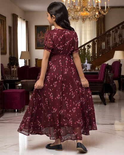 Long Dress For Girls In Printed Chiffon Fabric