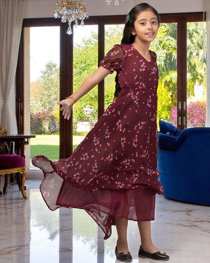 Long Dress For Girls In Printed Chiffon Fabric