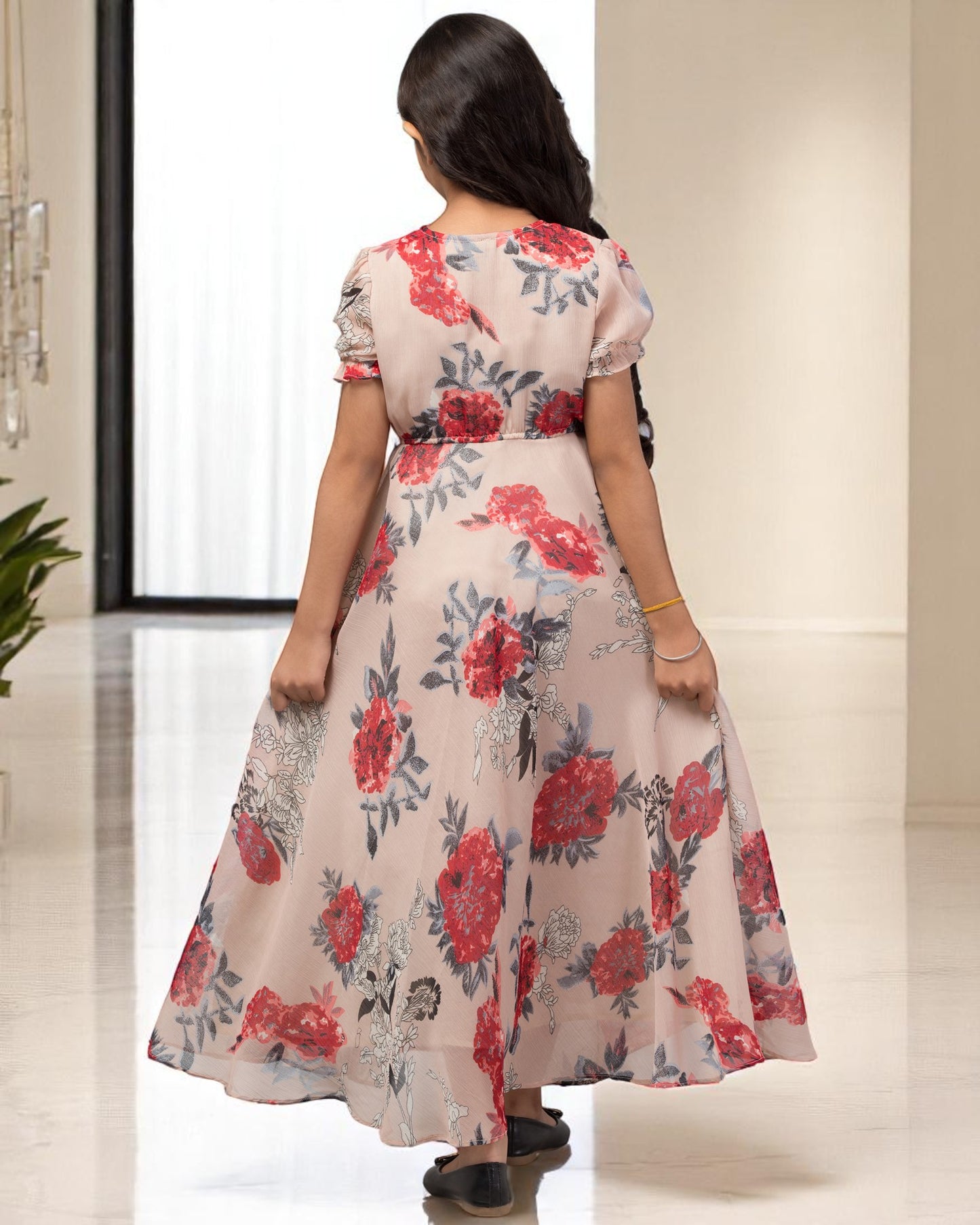 Long Dress For Girls In Printed Georgette Fabric