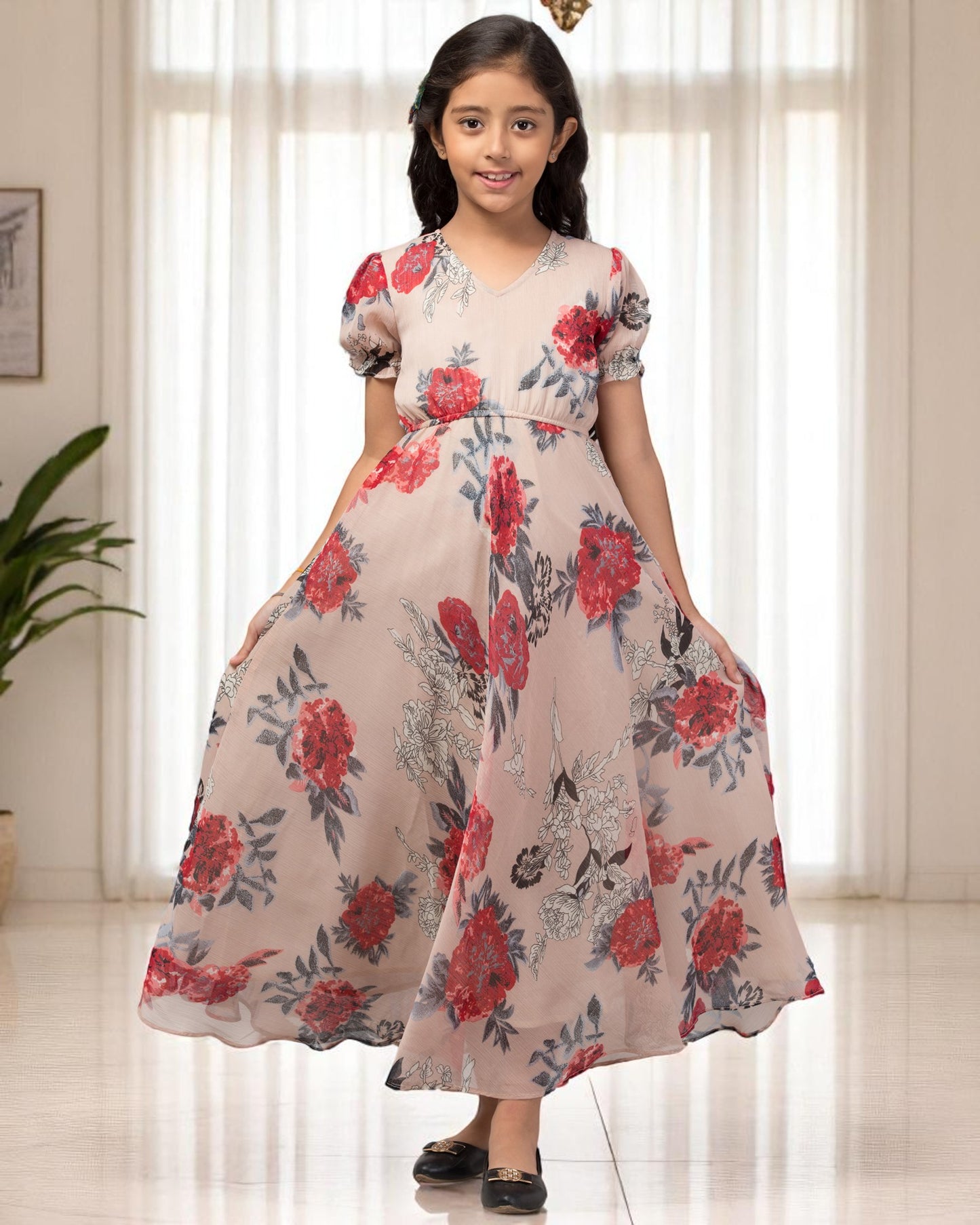 Long Dress For Girls In Printed Georgette Fabric
