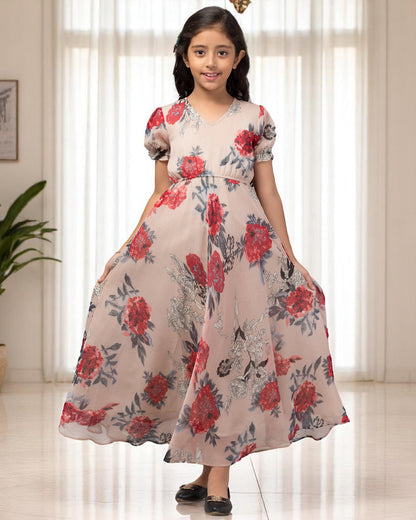Long Dress For Girls In Printed Georgette Fabric
