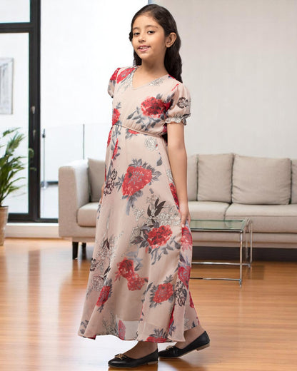 Long Dress For Girls In Printed Georgette Fabric