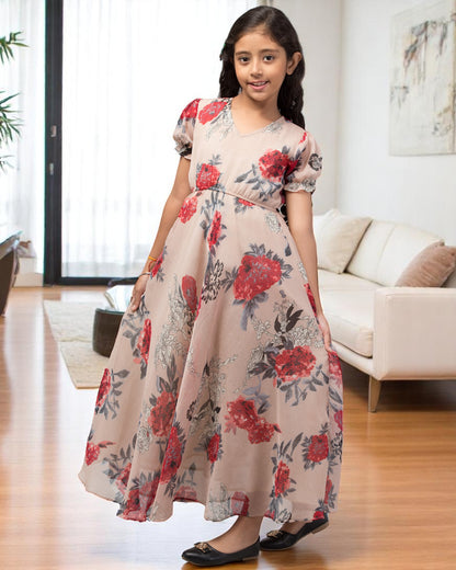 Long Dress For Girls In Printed Georgette Fabric