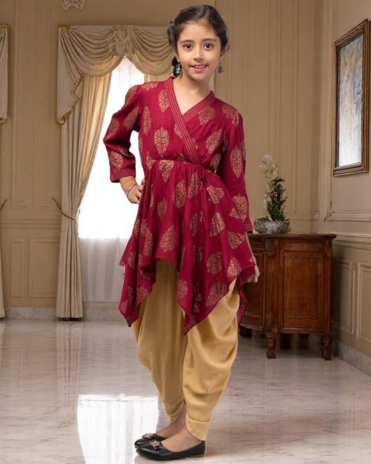 Two Pieces Set- Dhoti Shalwar And Long Asymmetrical Top