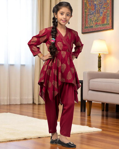 Two Pieces Set- Dhoti Shalwar And Long Asymmetrical Top
