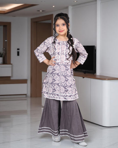 Tito Patito Girls’ Pure Cotton Sharara Set – Lace Detailing, Summer Ethnic Wear