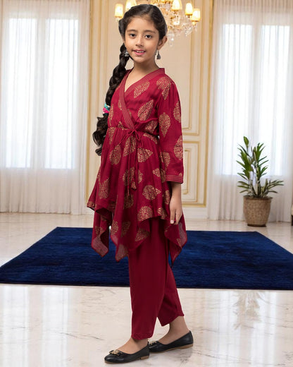 Two Pieces Set- Dhoti Shalwar And Long Asymmetrical Top