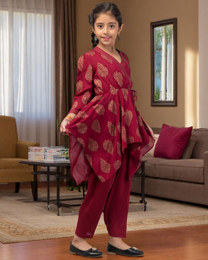 Two Pieces Set- Dhoti Shalwar And Long Asymmetrical Top