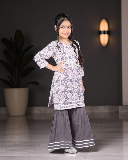 Tito Patito Girls’ Pure Cotton Sharara Set – Lace Detailing, Summer Ethnic Wear