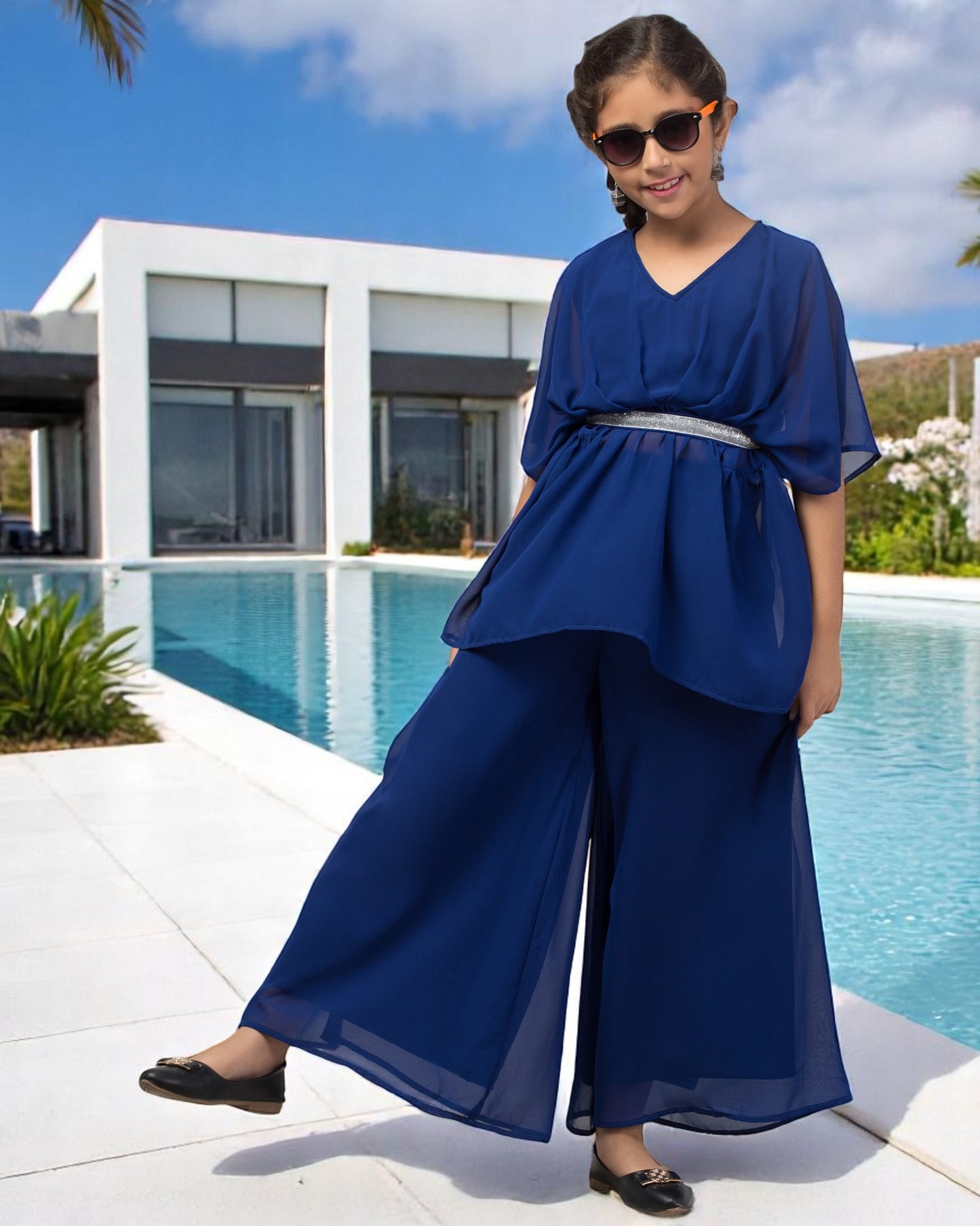 Girl's Party Wear-Two Pieces Set In Georgette Fabric With Lining.