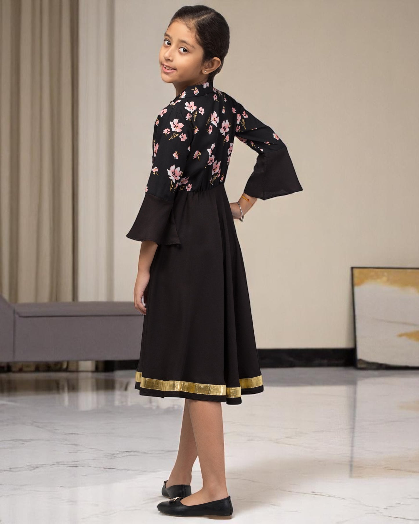 Stylish Crepe Midi Dress for Girls with Skirt and Top Look