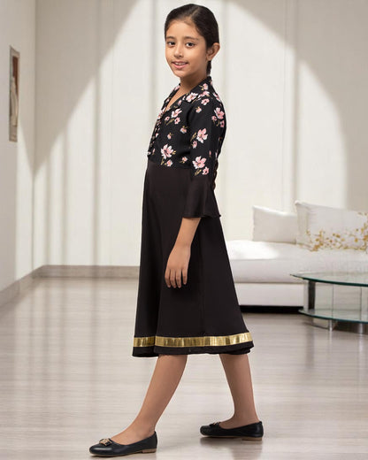 Stylish Crepe Midi Dress for Girls with Skirt and Top Look