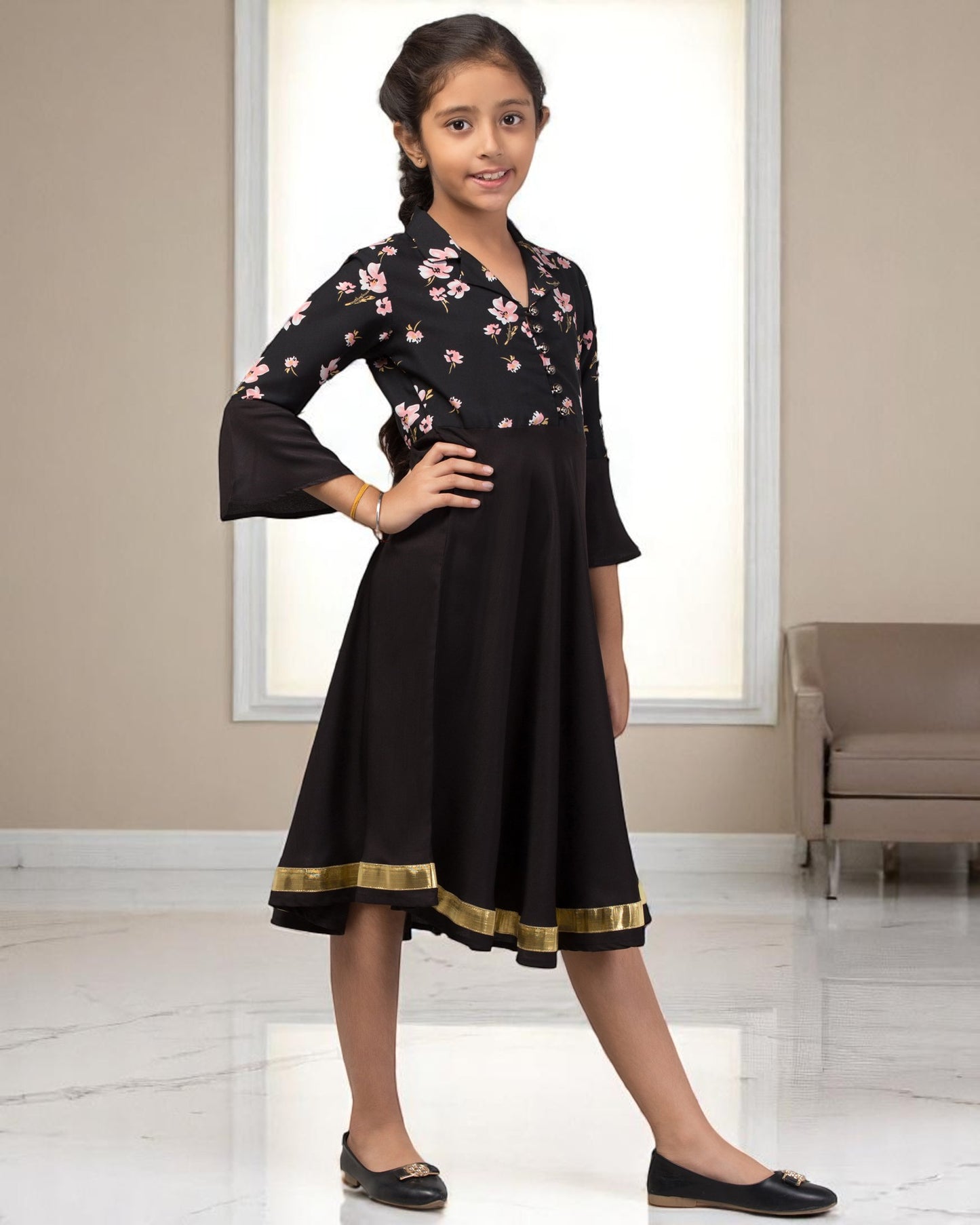 Stylish Crepe Midi Dress for Girls with Skirt and Top Look