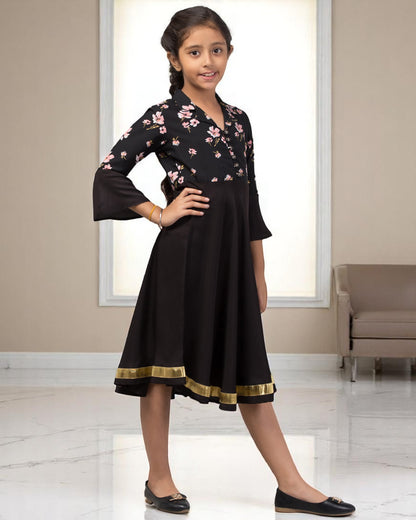 Stylish Crepe Midi Dress for Girls with Skirt and Top Look