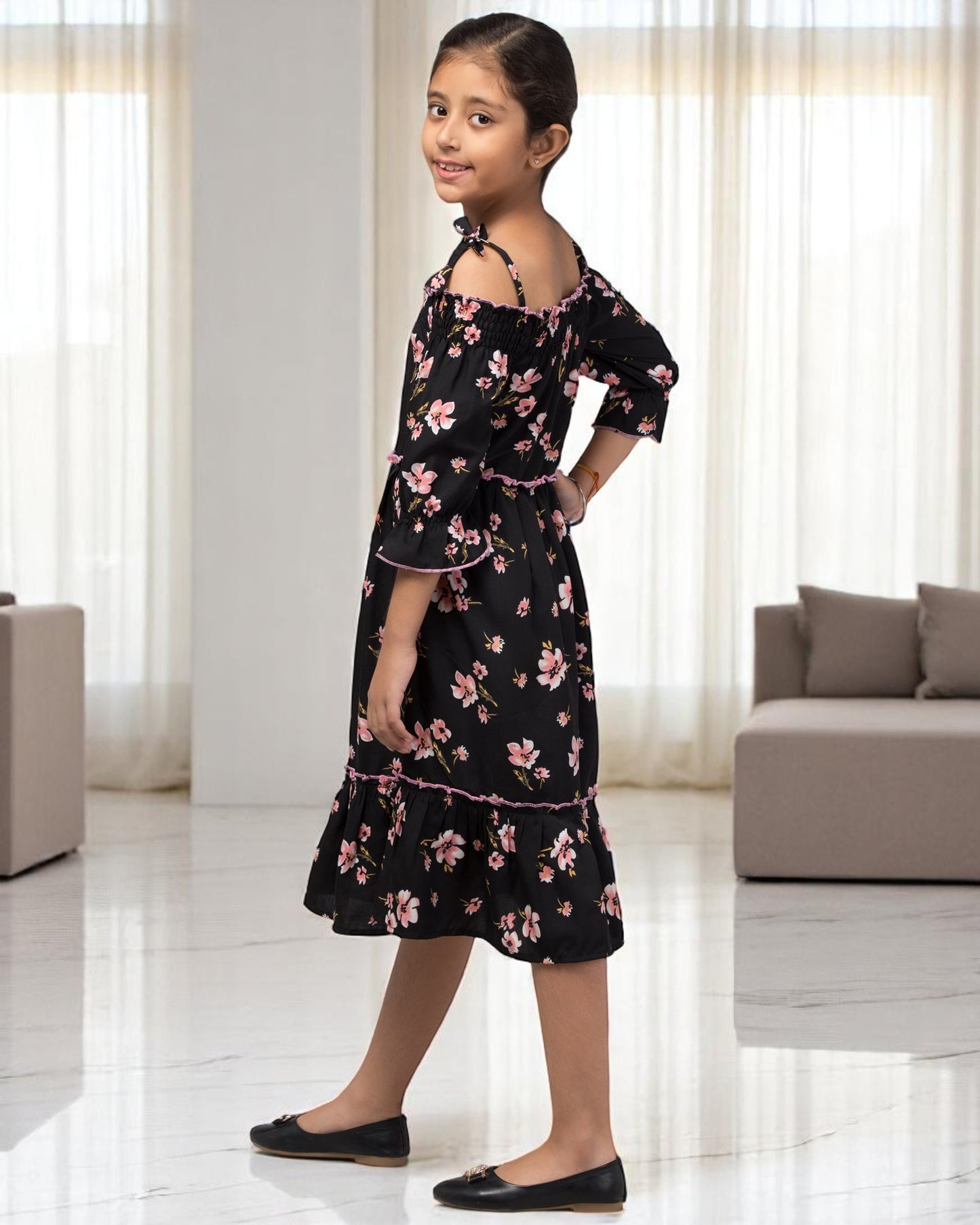 Stylish Crepe Midi Dress for Girls with Skirt and Top Look