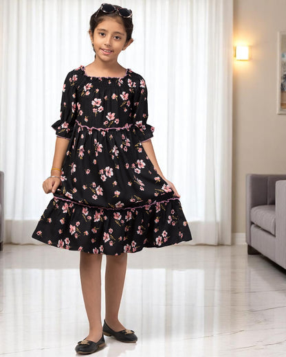 Stylish Crepe Midi Dress for Girls with Skirt and Top Look